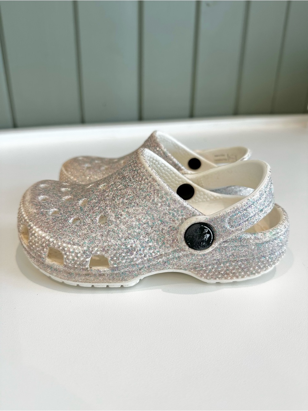 Kids Glitter Clogs - Silver White blue Sparkle